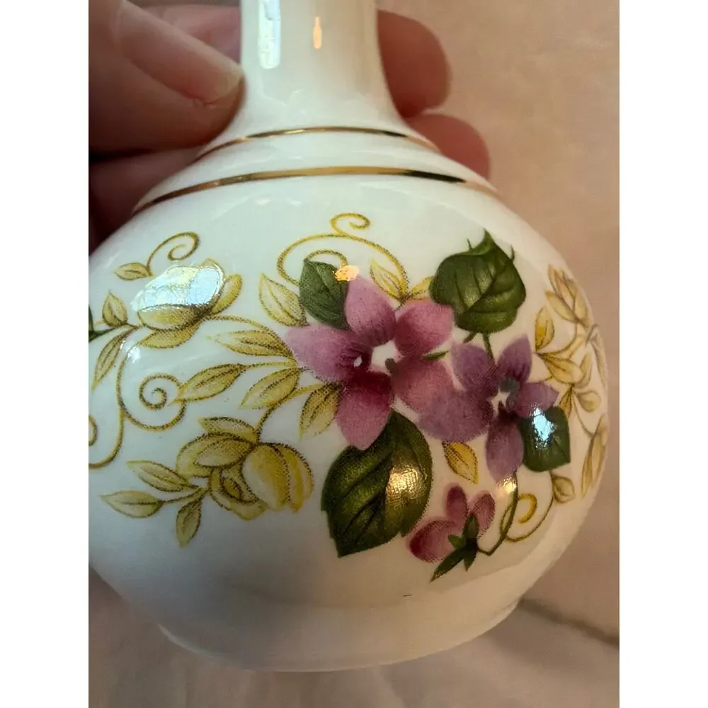 Camelot Fine Bone China Bud Vase England Floral Gold Trim Mini Vase Vintage
